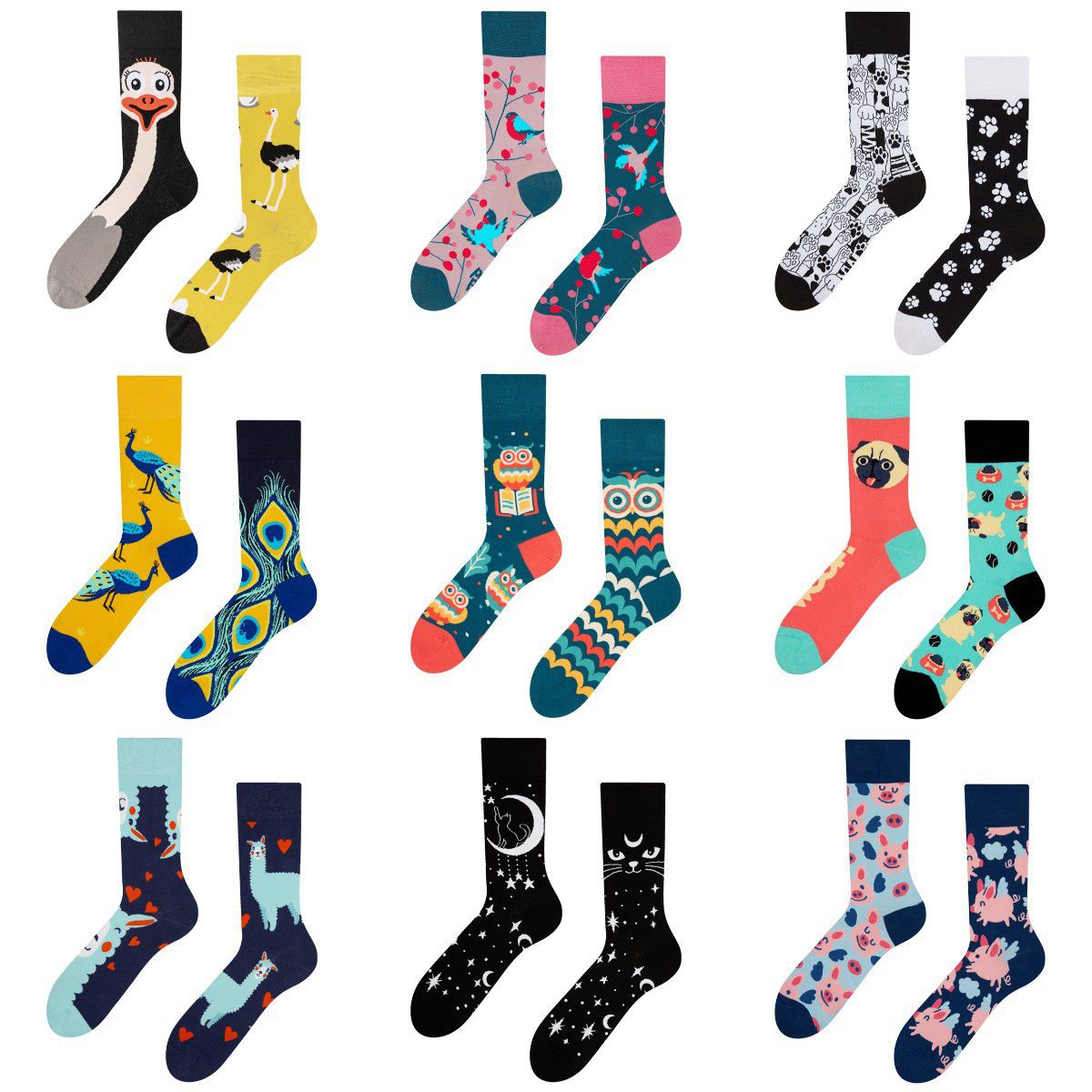 New Arrival New Fashion Socks for and women Colorful Cartoon Animal Cotton Sock Hip Hop Funny Plant Mushroom Bird 