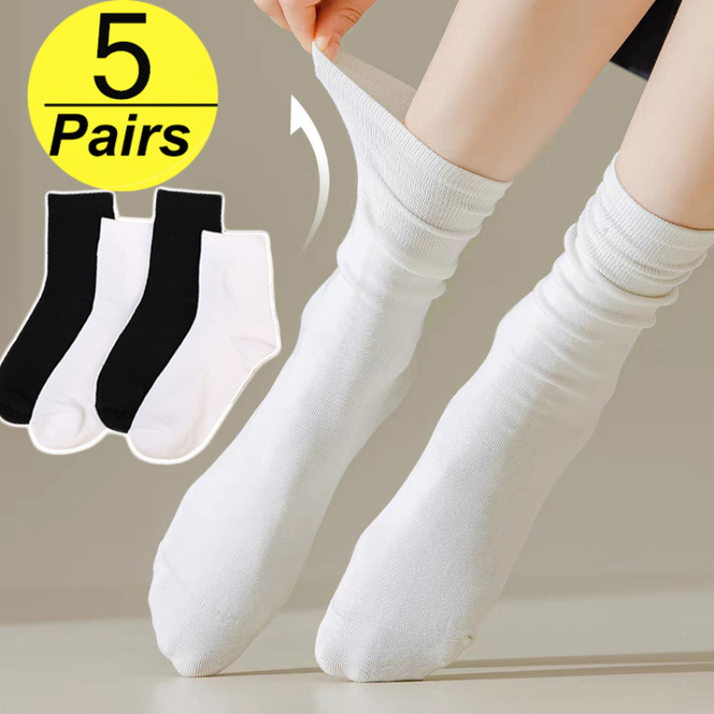 Bespoke Black White Socks for women Fashion Comfortable Mid Tube Boneless Socks Harajuku Spring Summer Soild Color Breathable 