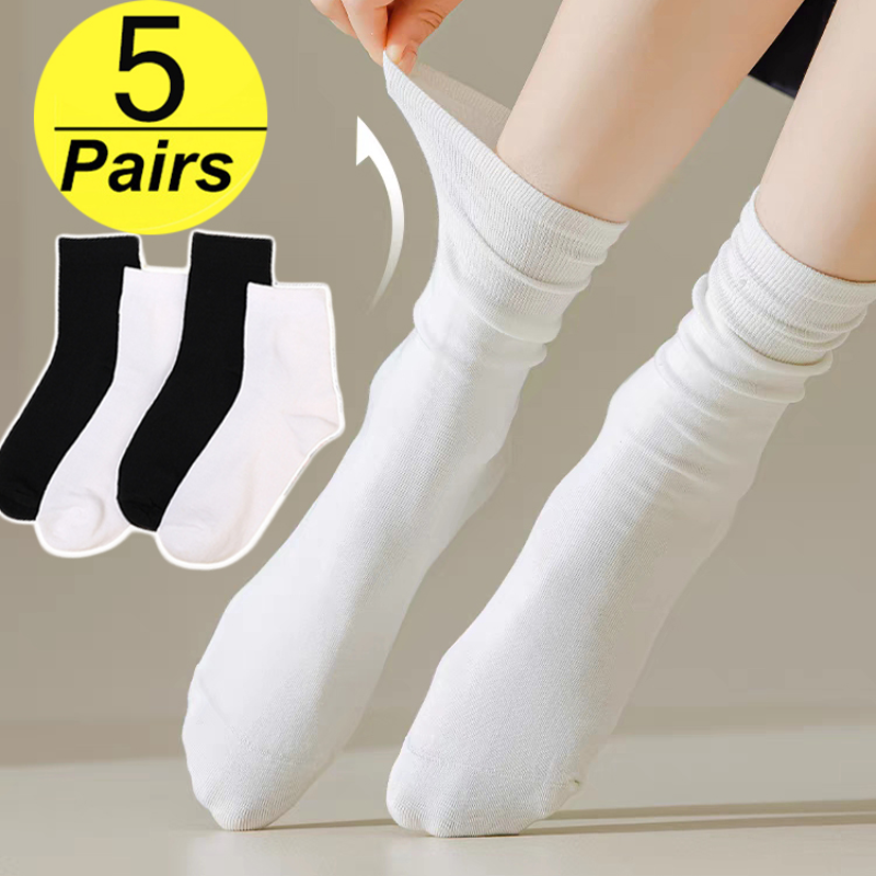 Bespoke Black White Socks for women Fashion Comfortable Mid Tube Boneless Socks Harajuku Spring Summer Soild Color Breathable 