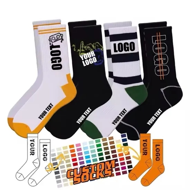 Free Design High Quality Colorful Cartoon Letter Casual Sock Unisex Custom Sports Sock 100% Cotton Crew Socks