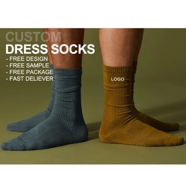 Free Sample Men Socks Custom Logo OEM Crew Men Dress Personalized Design