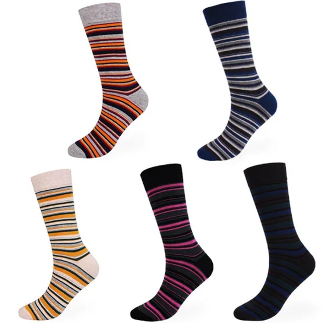 Hot Sale Quality Fashion Thin Striped Designer Men′s Cotton Crew Business Socks