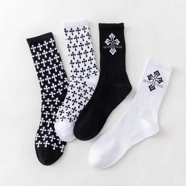 Black and White Cotton Crew Socks for Men with Half Terry OEM Crew Socks