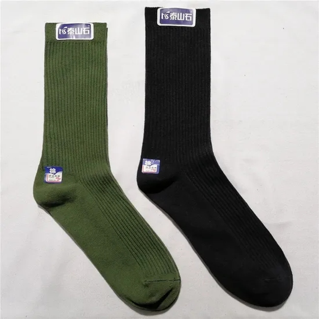 Wholesale High Quality Fashionable Crew Work Socks Men 100 % Cotton Hunting Tactical Green Socks