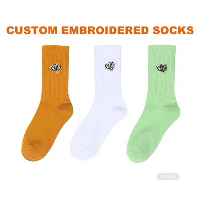 Custom Design Cotton Socken Personalized Logo Embroidered Men Tube Fashion Socks Sox Crew Dress Socks Stock Lot