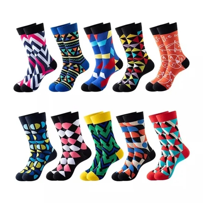 Fancy Colorful Geometric Graphic Socks Unisex Funny Cotton Crew Socks for Men