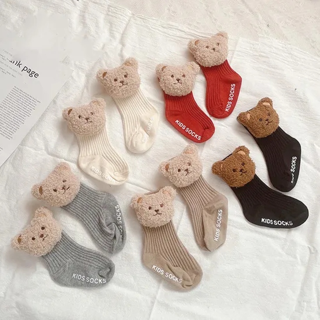 Fashion Autumn Kid Xmas Socks with D Bear Baby Socks Cotton Long Tube Girls Children Socks for Winter