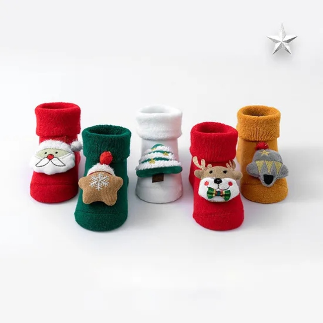 OEM Calcetines Navidenos Cartoon Christmas Cotton Baby Socks Months Anti Slip