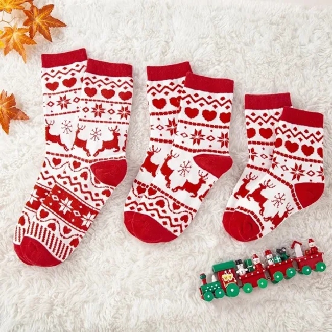 Christmas Socks for Dad Mom Daughter Son Matching Clothes Outfits Christmas Adult Baby Kids Elk Cartoon Pattern Jacquard Socks
