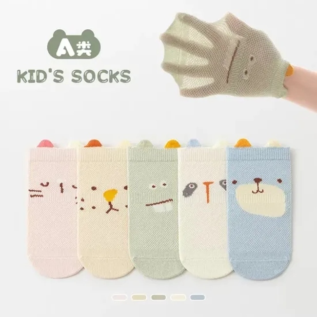 Wholesale Breathable Cartoon Kids Net Sock % Cotton Thin Children Anti Slip Baby Crew Socks