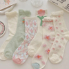 Women Flower Preppy Style Trendy Popular Dress Cute Mesh Crew Socks