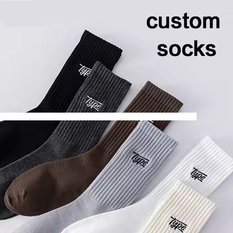 Custom Design Men s Black White Knitting Socks Three Dimensional Embroidery Letter Cute Mid Tube Winter Sports Basketball Socks