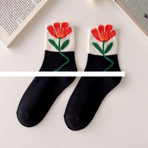 Fashion New Style Combed Cotton Flower Women Socks Custom Design Jacquard Logo Sport Socks