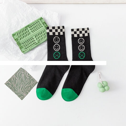 Hot Sell Fashion Ins Style Green Lattice Socks Women s Socks Crew Sports Socks For Wholesale