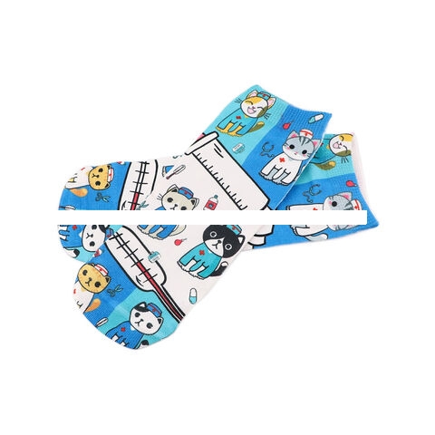Promotion of high quality soft comfortable short socks low cut cotton print nurse preppy sports socks for women men