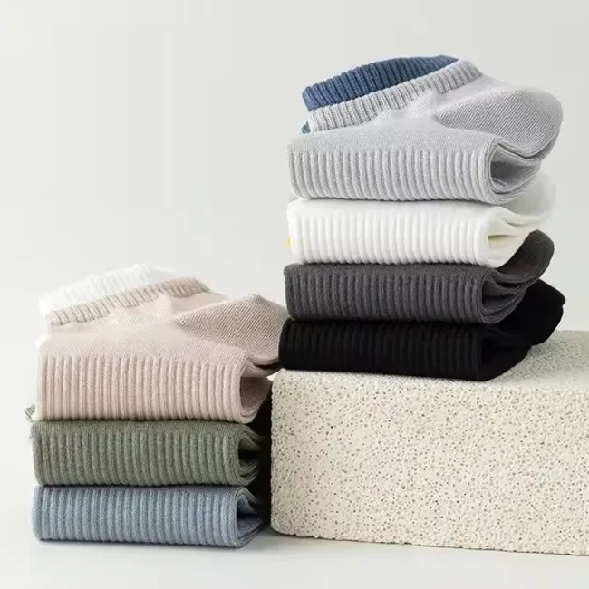 Double Rib Casual Breathable Combed Cotton Business Dress Seamless Ankle Socks