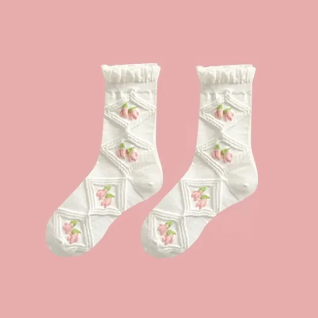 White Socks Women′s Medium Spring and Summer Thin High-Value Cute Lace Japanese Jk Simple Thigh High Socks