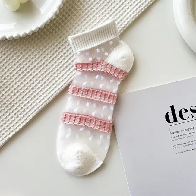 Spring and Summer New Socks Women′s Short Socks Japanese College Style Pink Tieka Socks Glass Silk Invisible Shallow Mouth Socks
