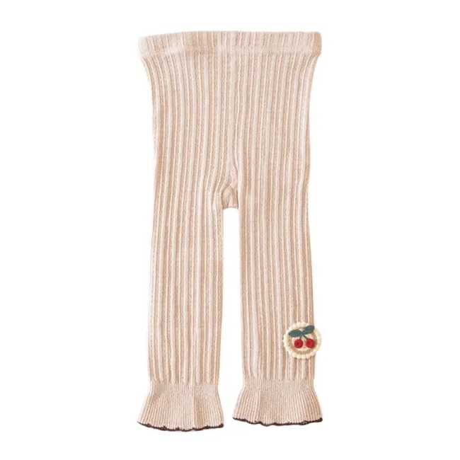 Girls Bottom Trousers Outer Wear Autumn and Winter White Pants Cherry Little Children Baby Nine Minute Pants Infant Leggings Socks