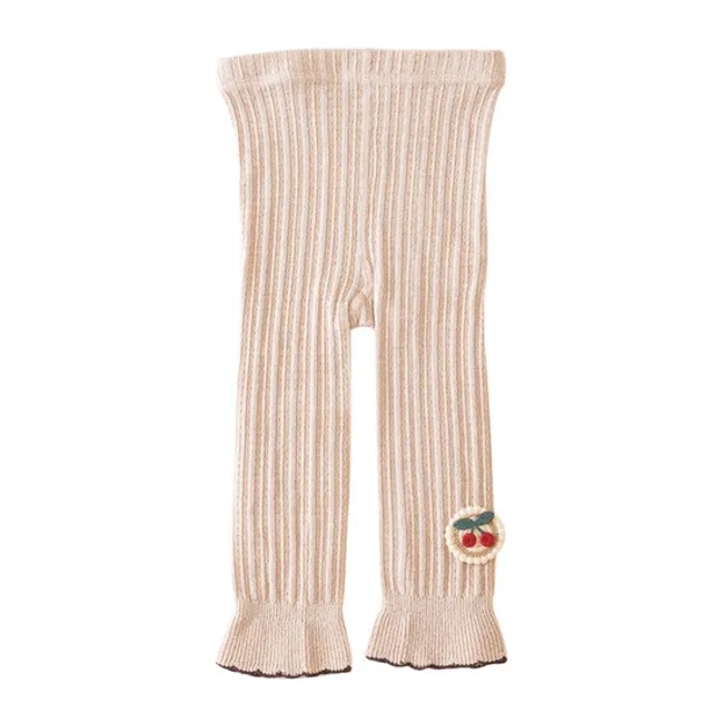 Girls Bottom Trousers Outer Wear Autumn and Winter White Pants Cherry Little Children Baby Nine Minute Pants Infant Leggings Socks
