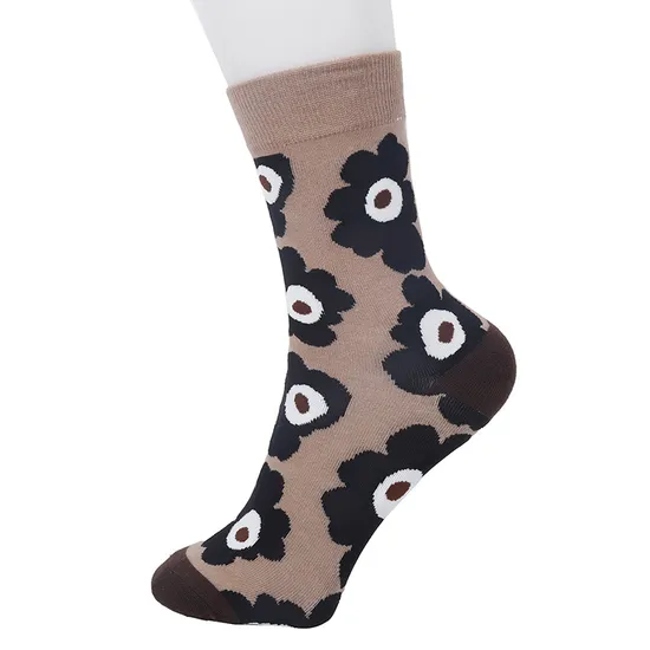 Simple Black and White Floral Design Cute Cow Cotton Socks MID-Calf Trendy Casual Socks
