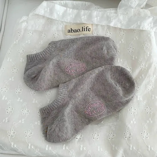 Cream DOT Yarn Yuanbao Boat Socks Foot Printing Rubber Shallow Socks Japanese Summer Thin Non-Slip Non-Falling Heel Short Socks