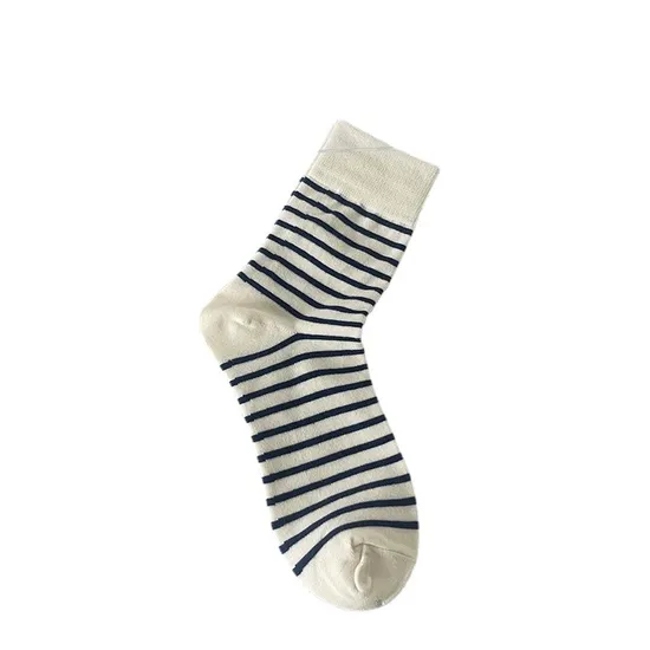 Spring and Summer New Blue Combed Cotton MID-Calf Socks Women M Letter Stripe Couple Socks