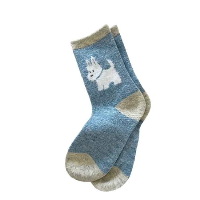 Autumn and Winter Sheep Wool Three-Dimensional Puppy Boneless Flocking Wool Warm Socks Women′s Socks Clashing Colors Stacked Socks
