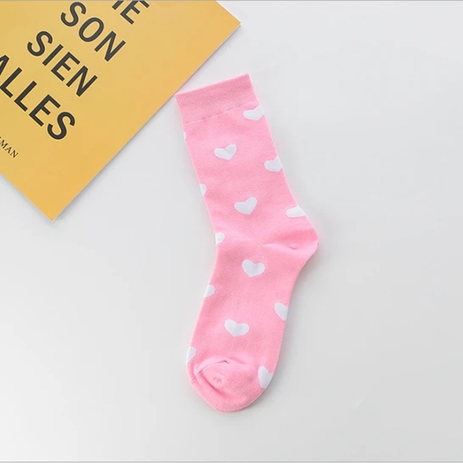 Hf Women Color Heart Shape Tube Versatile Valentine′s Day Stockings Socks