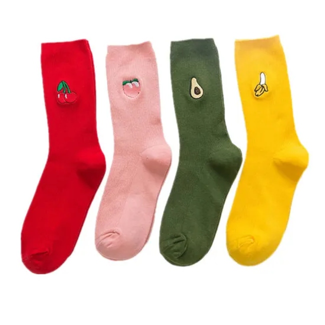 Cute Cartoon Fruit Print Banana Cherry Peach Girls Socks Korean Embroidery Funny Long Socks