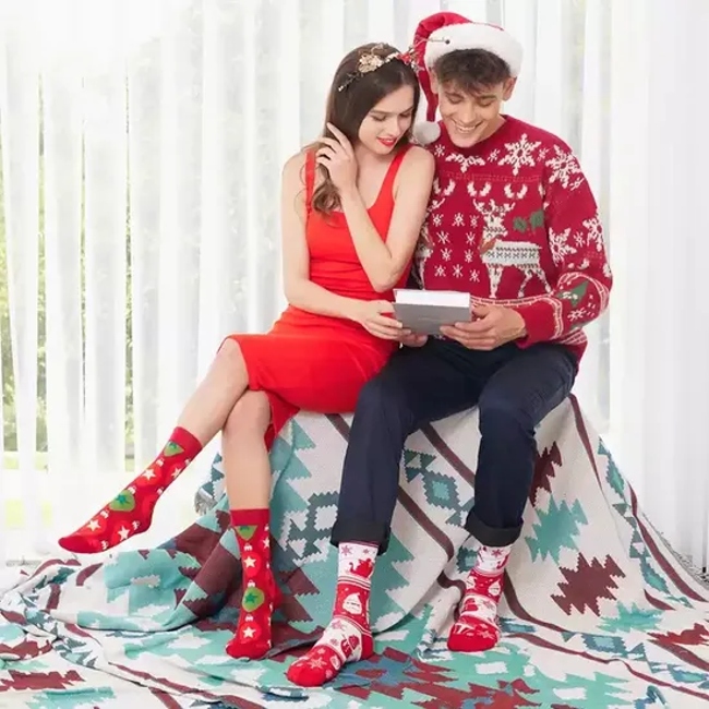 Custom Low MOQ Christmas Socks Woman Wear Happy Uniform Socken Unisex Funny Winter Crew 100% Cotton New Holiday Gift Socks