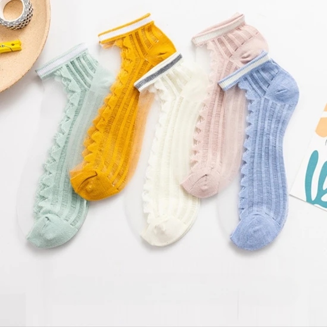 Pure Color Thin Short Socks Made of Glass Silk