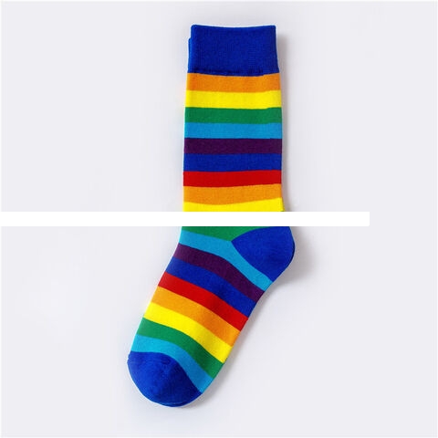 New Fashion Rainbow Socks Cotton Knit Women s Striped Crew Socks Street Personality Cotton Socks For Women