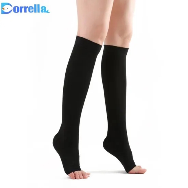 15-20 Mmhg Black Skin Color Nylon Cotton Infused Varicose Veins Long Sleeve Compression Socks with Zipper