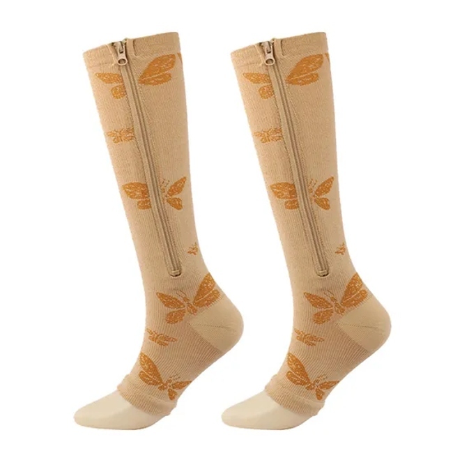 New Style Blue Knee High Socks with Customized Pattern for Lovely Girl and Woman Popular Wholesale Compression Socks