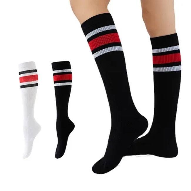 Classic Stripe Cushioned Sole Sports Compression Half Cushion Terry Nylon Socks