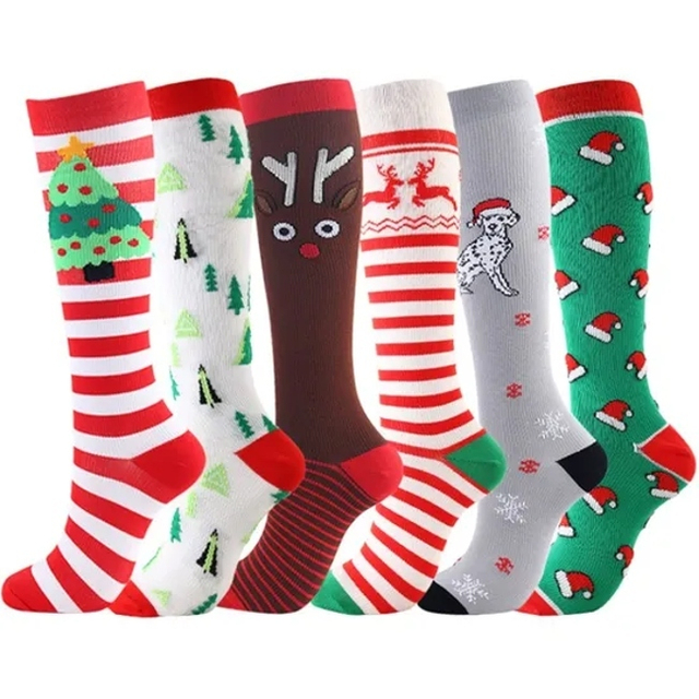 Unisex Compression Stockings Christmas Cartoon Shaping Leg Muscle Pressure Soothing Nylon Funny Exercise Women Men Socks