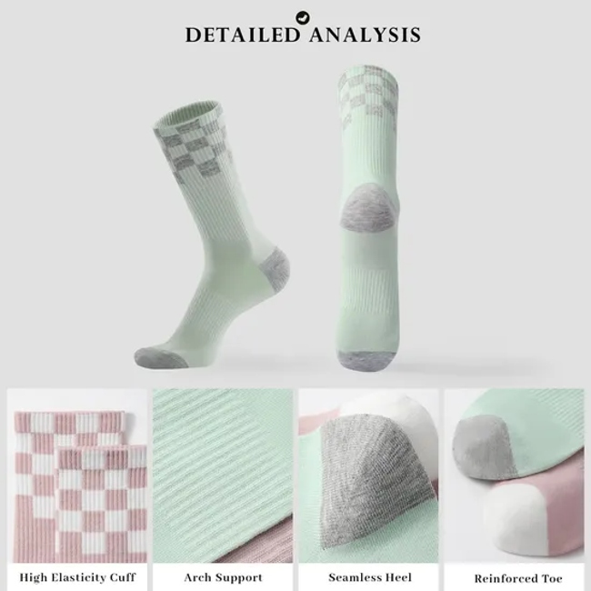 Custom Cotton High Quality Checkerboard Sports Women Cushion Crew Socks