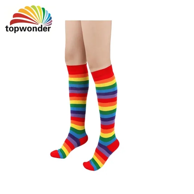 Customize All Designs of Colorful Rainbow Sock Striped Sock Over Knee High Sock in Many Colors, Sizes and Material