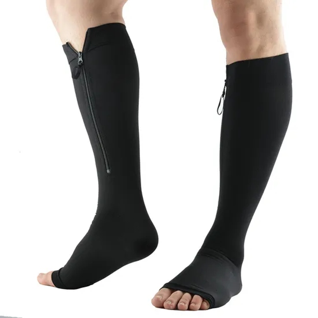 Medical Grade 2 Open Toe Zipper Compression Socks for Varicose Vein