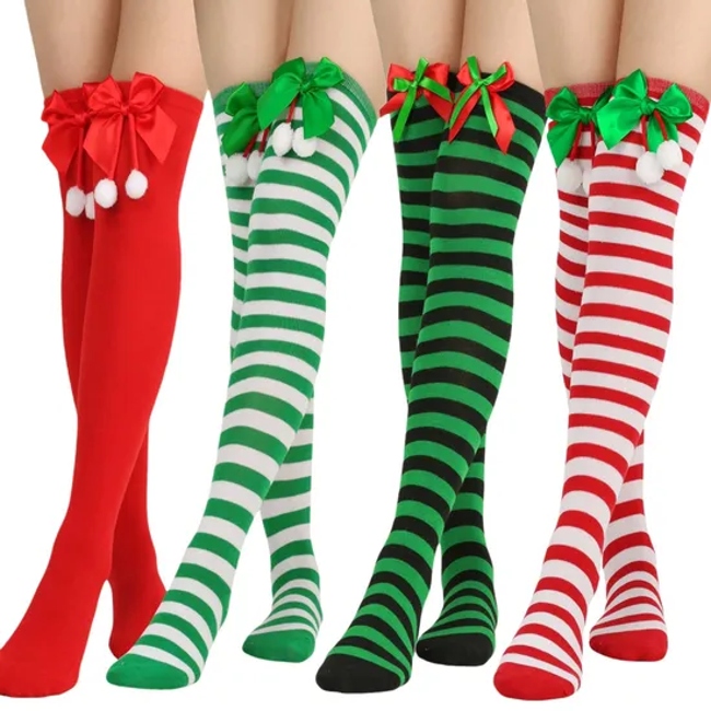 Customize All Designs of Colorful Rainbow Sock Stripe Sock Over Knee High Sock Bow Stocking Party Stocking in Many Colors, Sizes and Material
