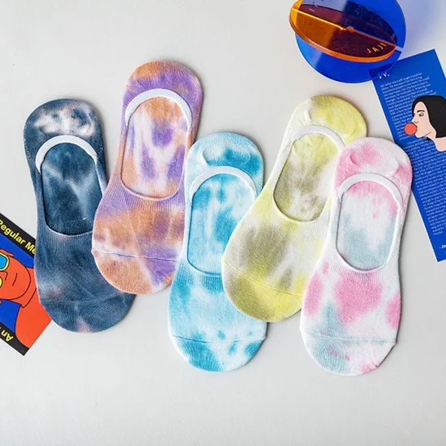 Stylish Breathable Cotton No Show Socks with Tie Dye Design