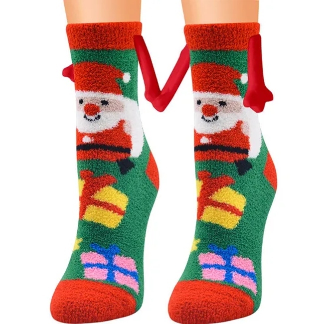 New Coral Velvet Christmas Warm MID-Tube Socks Couple Magnetic Holding Socks