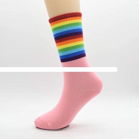 Wholesale Funny rainbow women girl fashion crew cotton design socks