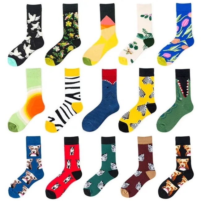 OEM Design Your Own Fancy Novelty Embroidery Sock Men Pattern Logo Chaussettes Customize Cotton Unisex Crew Logo Socks