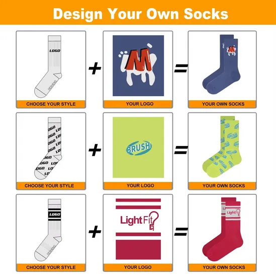 Free Design & Mock-up Made Own Pattern Cotton Men Sock Custom Labels Sock Custom Logo Private Label Socks