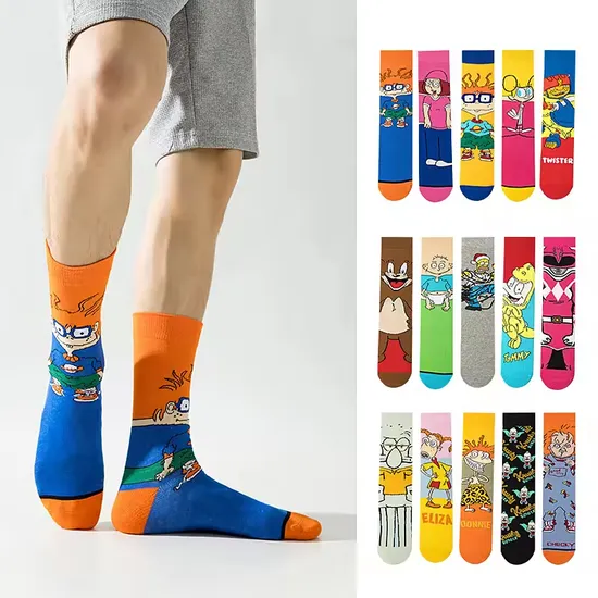 in-Stock and Custom Unisex Colored Cotton Socks Trendy Jacquard Cartoon Socks