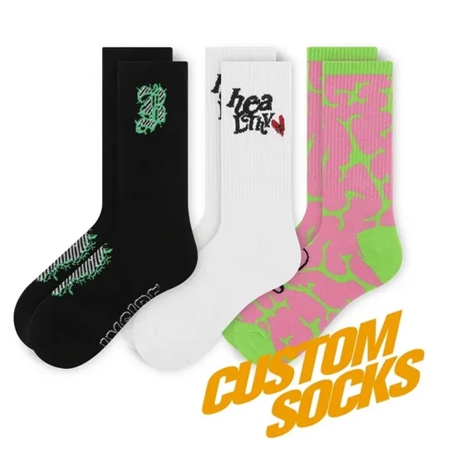 Factory High Quality Jacquard Knitted Letter Wholesale Crew Cotton Socks Sports Custom Socks Men