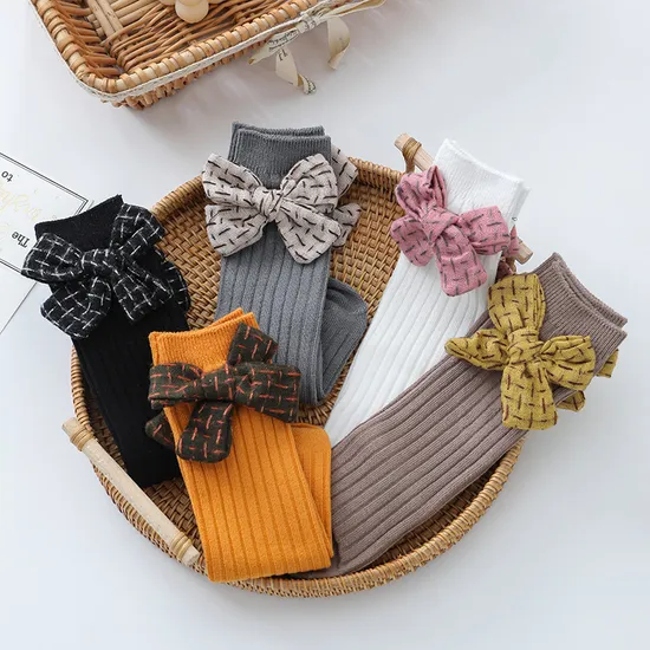 Fashion Four Seasons Wholesale Knee High Bowknot Child Baby Kids Girls Socks