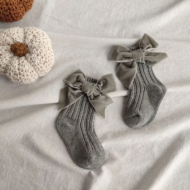 Cozy Custom Logo Big Bow Wool Baby Socks for Fall
